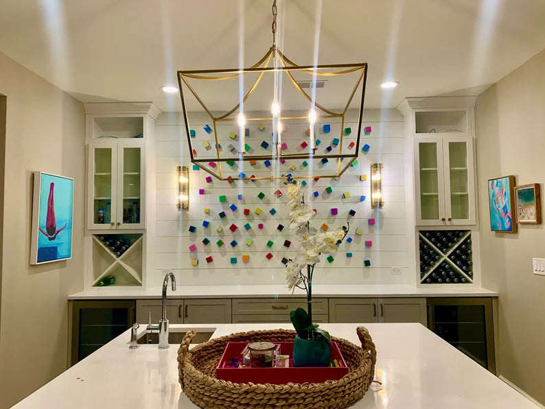 PACKS of hand painted colored wooden cubes with high quality, shiny epoxy resin front face. Choose the number of Self install wall art blocks ©