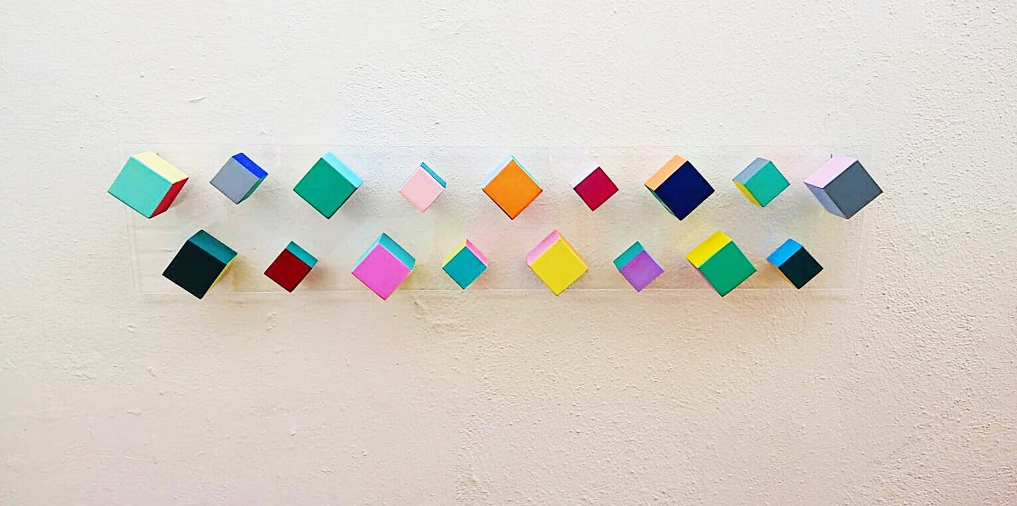 Wood wall art. Modern and original wood wall art. Rectangular, large, long and narrow mosaic. It can be hung vertically or horizontally. ©