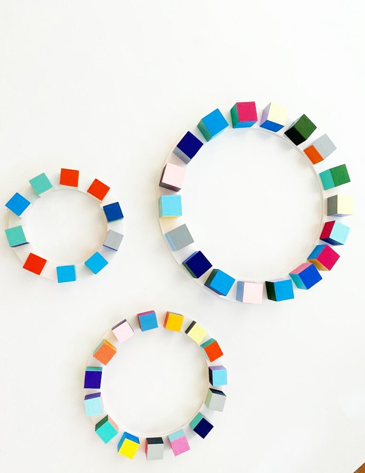 3d wood wall art. Round wood art. Circle wall deco. Colorful and bold wooden art. Wood sculpture. Cube wall decor.Modern art ©