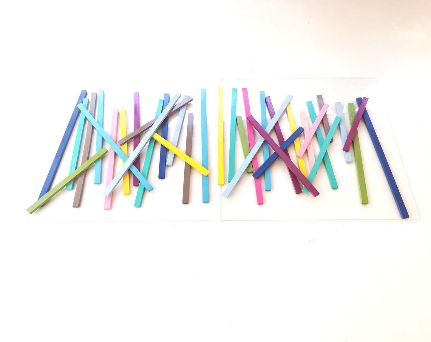 Wood wall art, 2 bases 23.6" X 23.6" Colorful art Sculpture. Bold and happy color slats. 3D art, modern and geometric wall art Wooden art ©t