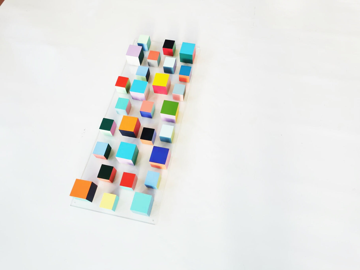 Wood wall art, Sculpture 3D art, modern cube art, Ideal present for any occasion, Geometric design in happy and bold colors, Floating wall ©