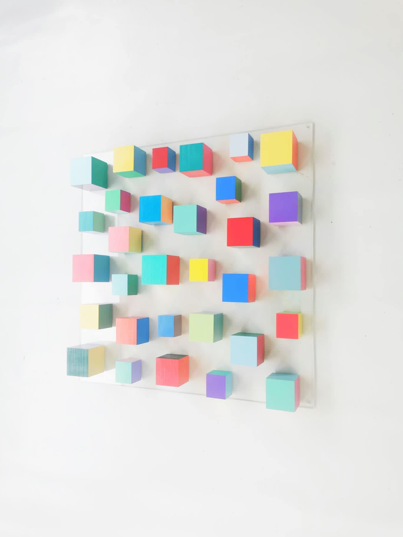 Wood wall art. Cube art, modern and contemporary wall decor. Hand made & hand painted, ideal for any space. 3D Wooden cube