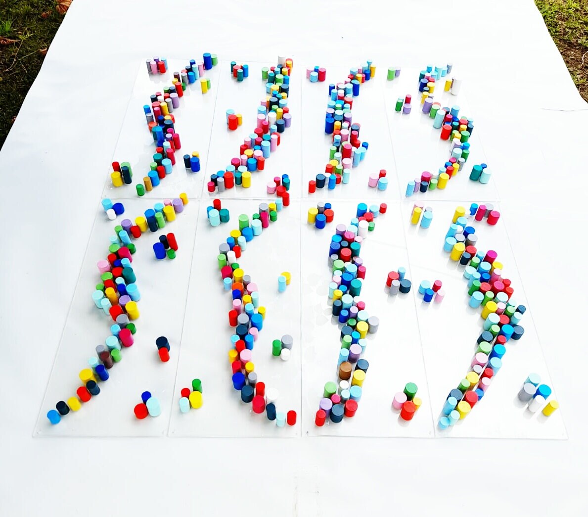 Dowel wood wall art. Happy and bold colors. Large art, modern sculpture. 3d art. Wall sculpture. hand painted wooden circles©