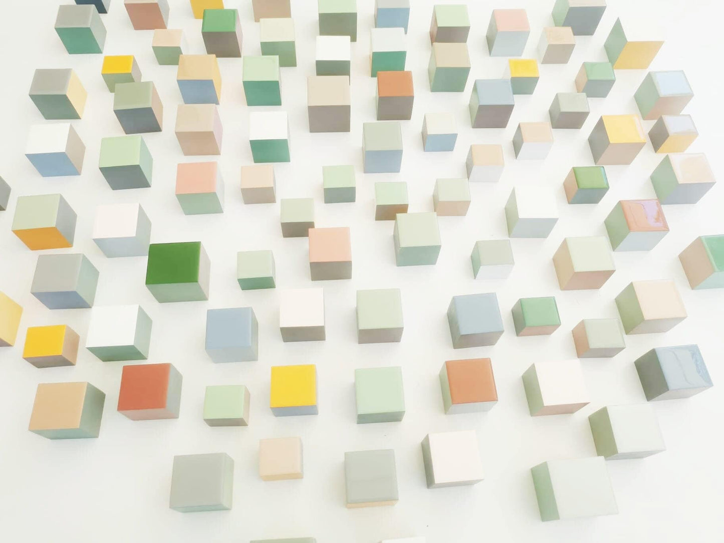 PACKS of hand painted cubes with high quality,shiny epoxy resin front face. Japandi colors.Choose the number of Self install wallart cubes ©