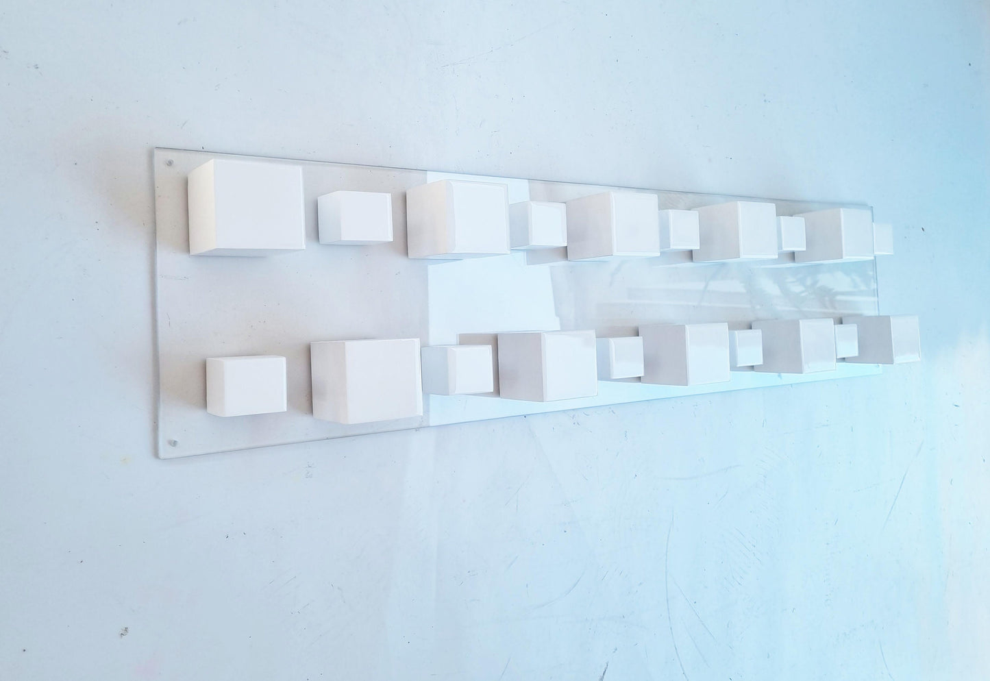 3d wall art. White wood blocks with Resin on acrylic panel. Elegant minimal wall art. Perfect for long, narrow spaces, beams, columns ©
