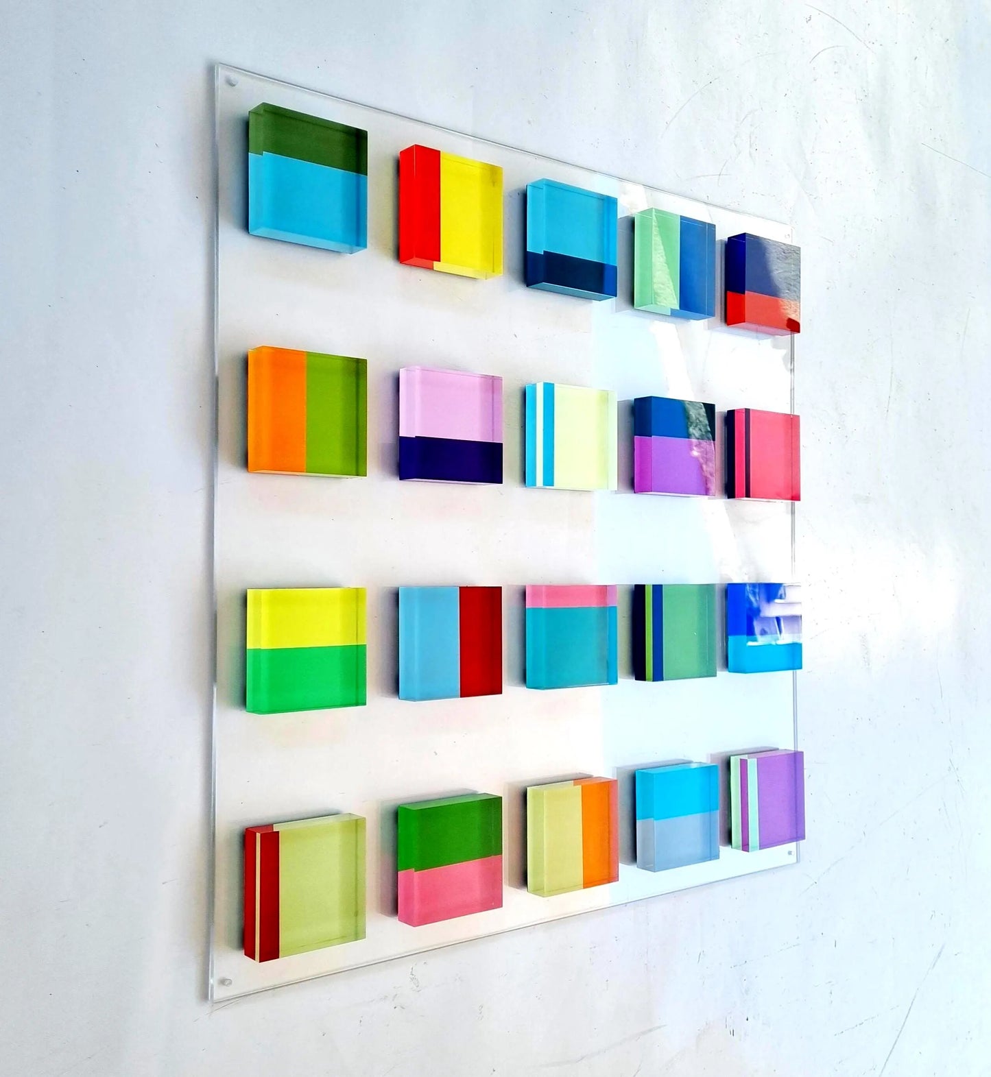 Hand-Painted Acrylic Block Wall Art: Geometric Modern Decor