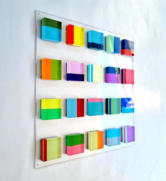 Hand-Painted Acrylic Block Wall Art: Geometric Modern Decor