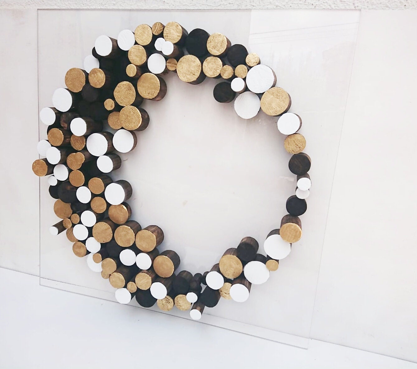 Wall art, wood wall sculpture, 3D wooden decor, modern and abstract, white and gold, wooden mosaic,dowel, round, circle art The Gold Moon©