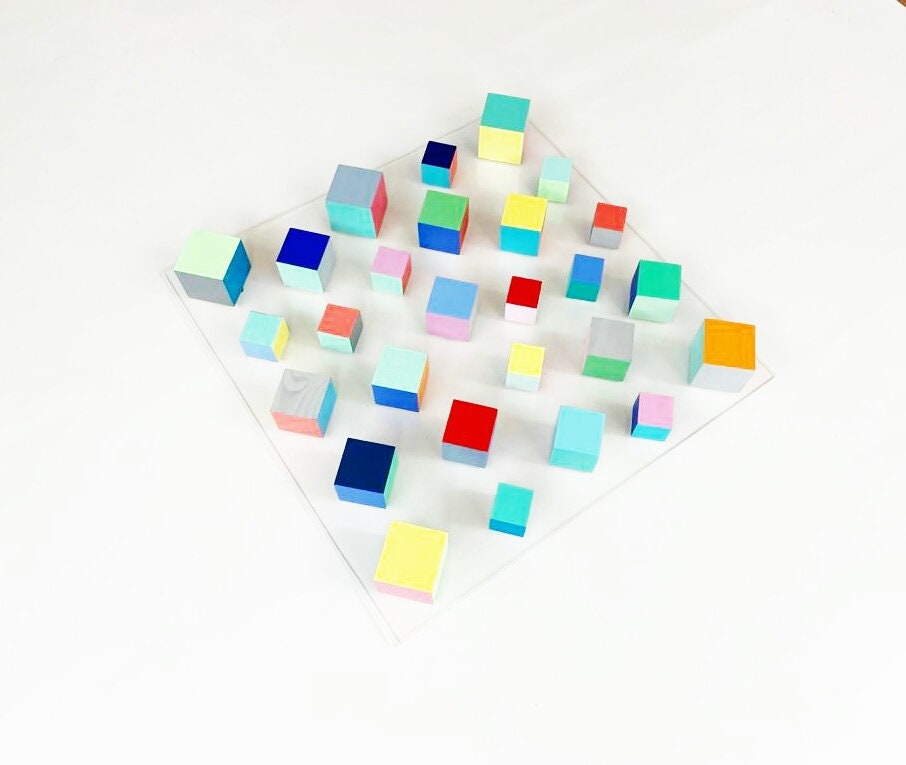 Wood wall art, abstract and modern 3D sculpture. Home decor wall art, Colorful and bold cubes. Geometric wood art.  Wall hanging wooden art©