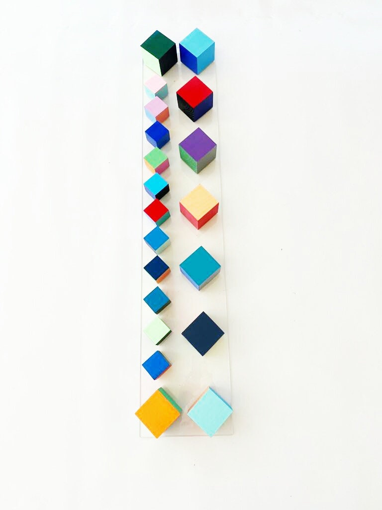 Wood art, Rectangular, large, long and narrow wall art.  It can be hung vertically or horizontally. Sculpture art. Happy and colorful art ©