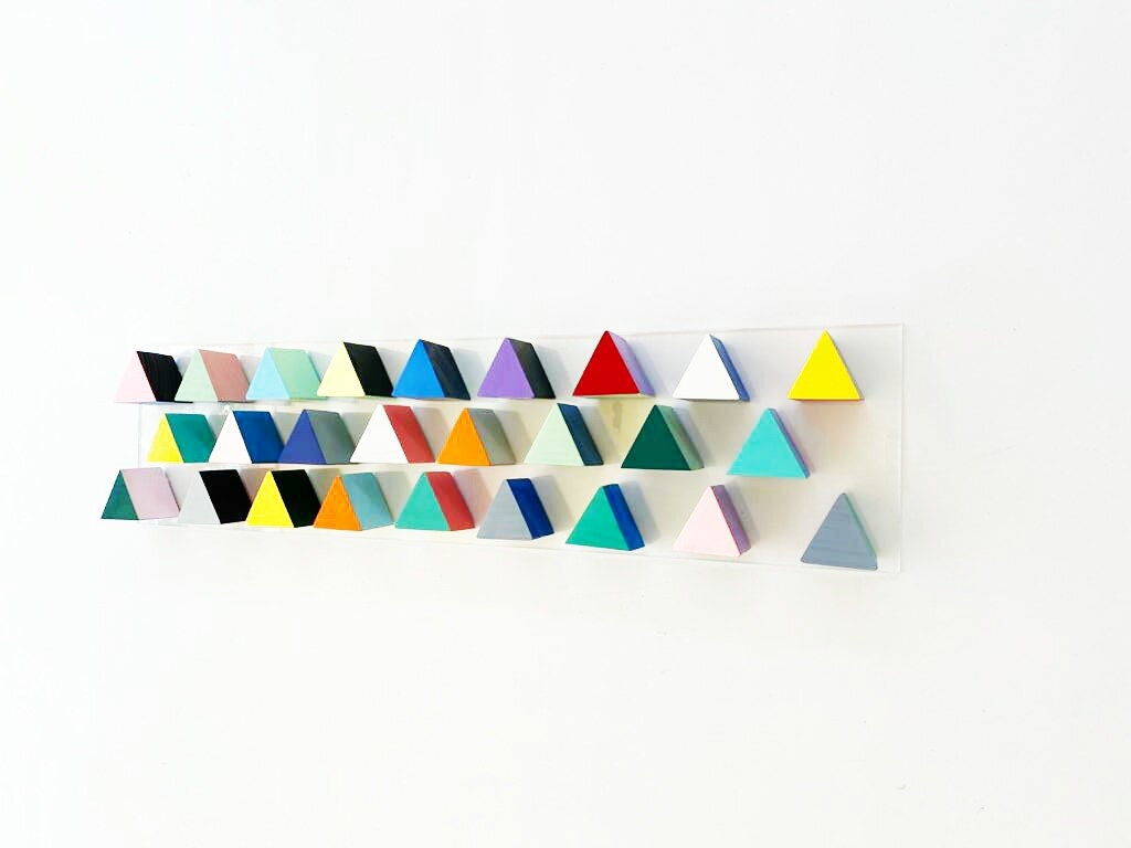 Painted wood. Wood art, geometric triangles, 3D art, sculpture wood wall art, wooden art decor, Home and living decoration. Wood triangles.