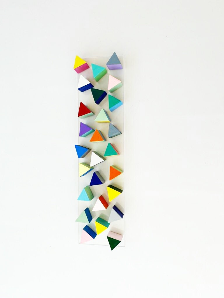 Painted wood. Wood art, geometric triangles, 3D art, sculpture wood wall art, wooden art decor, Home and living decoration. Wood triangles.