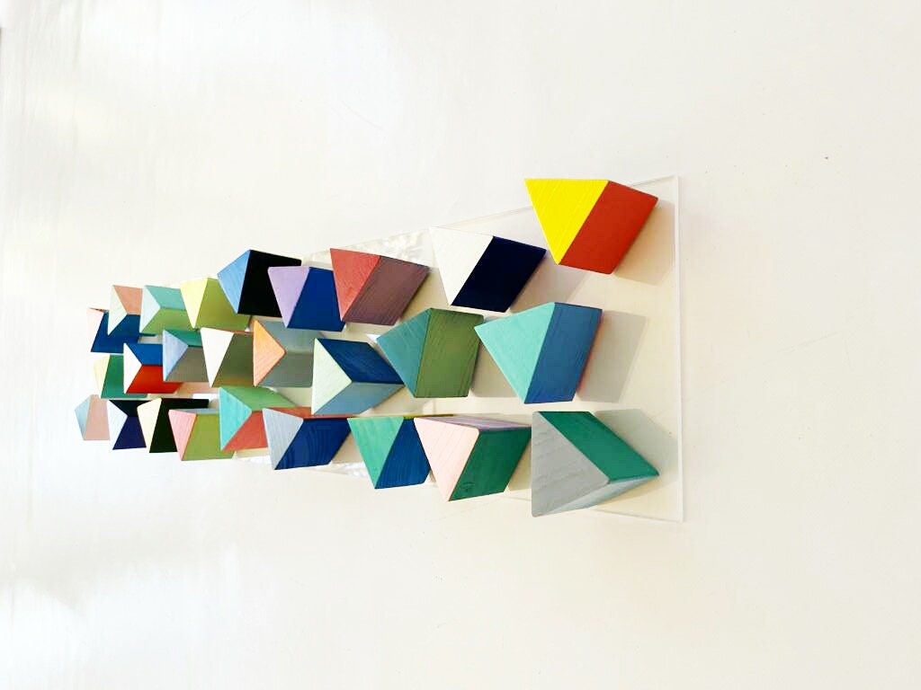 Geometric wood wall art. 3d wall art, Wooden triangles, home design, wood sculpture, modern wall sculpture. Ideal for any space.