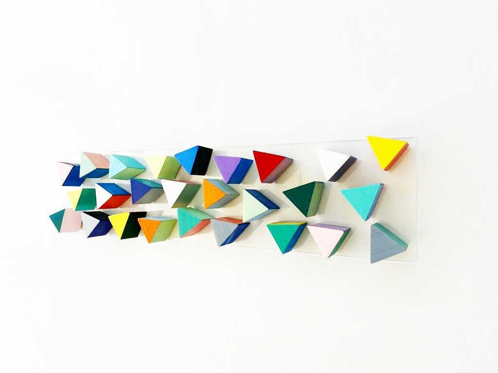 Geometric wood wall art. 3d wall art, Wooden triangles, home design, wood sculpture, modern wall sculpture. Ideal for any space.