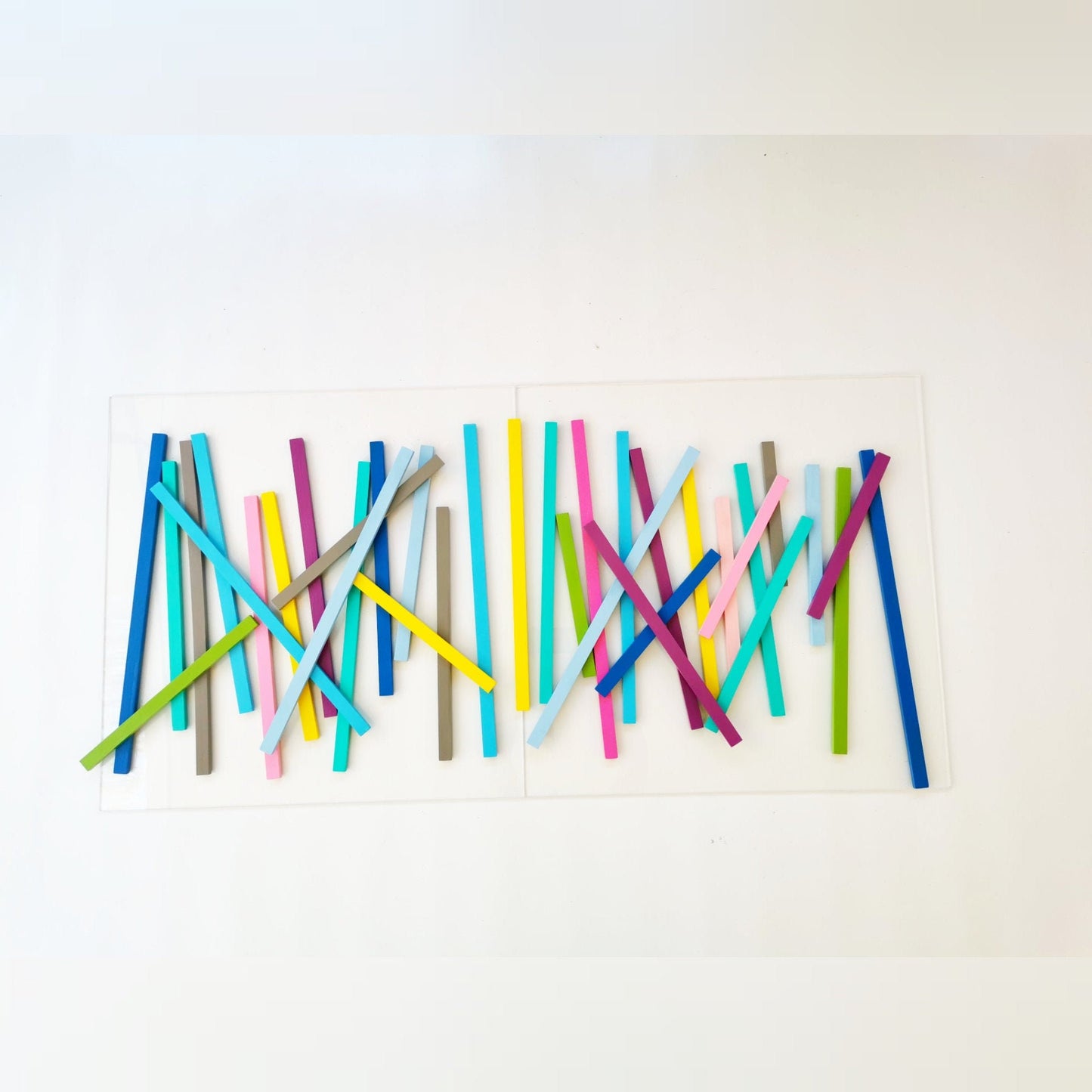 Wood wall art, 2 bases 23.6" X 23.6" Colorful art Sculpture. Bold and happy color slats. 3D art, modern and geometric wall art Wooden art ©t