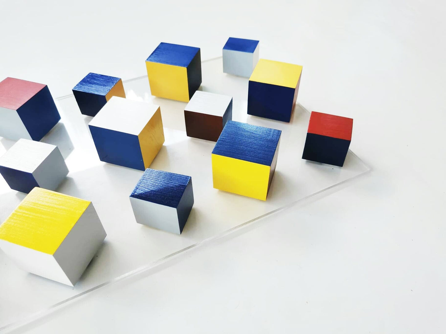 Wood wall art, geometric and modern design in happy bold colors. Rectangular large long narrow. It can be hung vertically or horizontally. ©