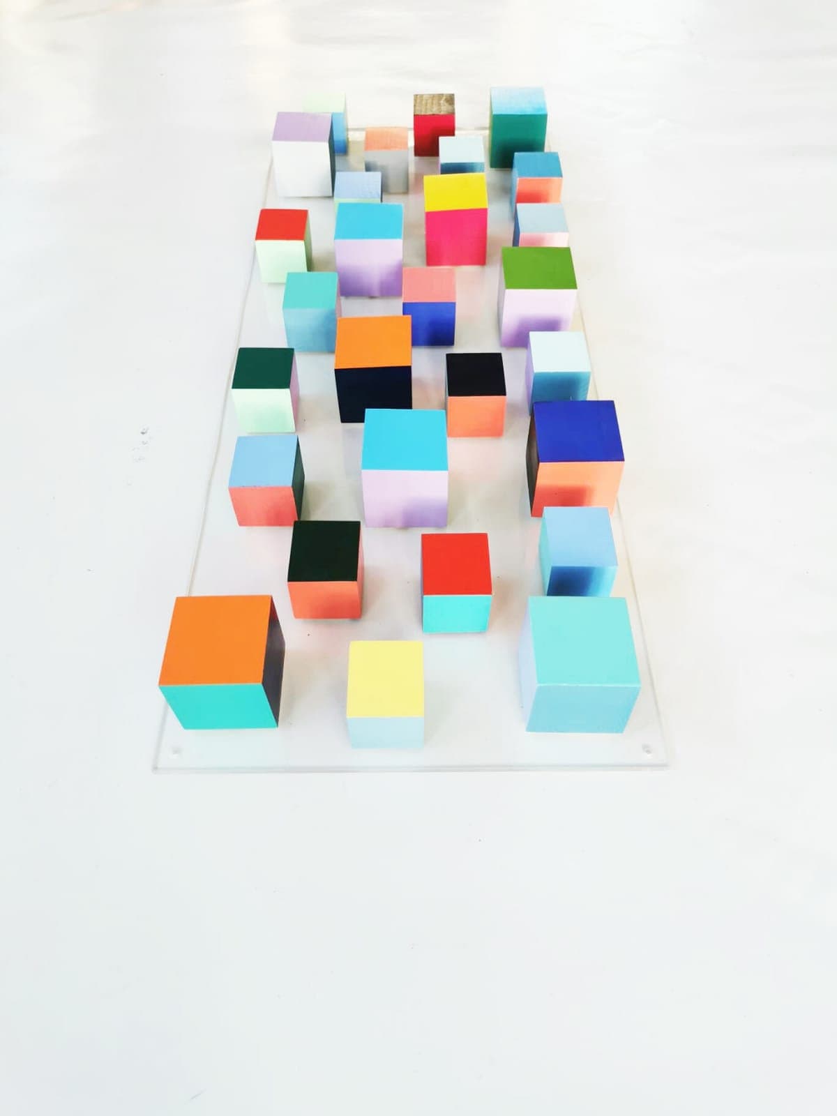 Wood wall art, Sculpture 3D art, modern cube art, Ideal present for any occasion, Geometric design in happy and bold colors, Floating wall ©