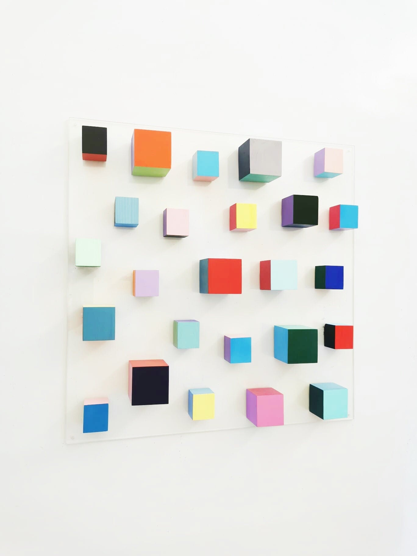 Wood wall art in bold colors, Wood art wall hanging, happy 3d art i. Modern wood sculpture. Geometric wall art. © Wooden wall decor.