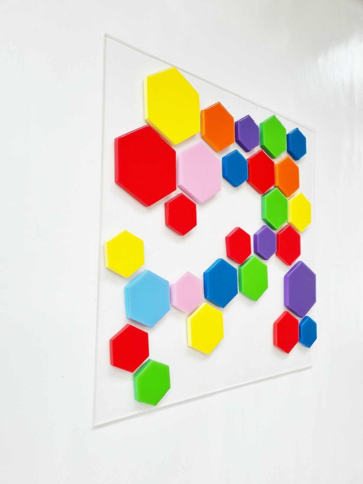 Abstract and modern wall art. Hexagons with high quality,shiny epoxy resin front face. Geometric wall art.  Floating Wall decor hanging ©