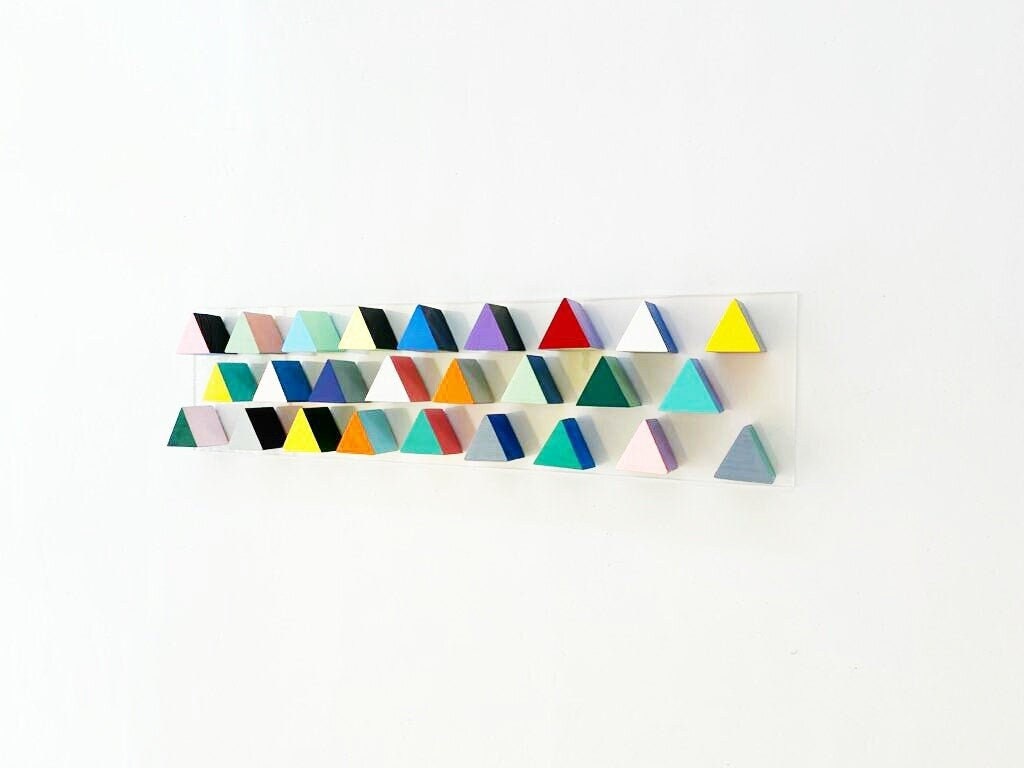 Painted wood. Wood art, geometric triangles, 3D art, sculpture wood wall art, wooden art decor, Home and living decoration. Wood triangles.