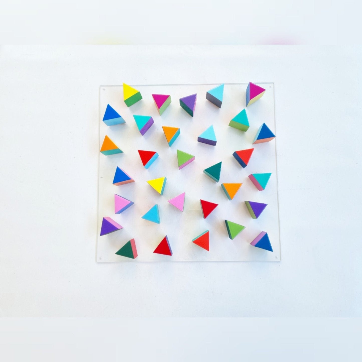 Triangles wall art. Wood wall art, 3d art. Wood sculpture. Hand-painted wooden triangles with vibrant and bold colors. Resin finish ©