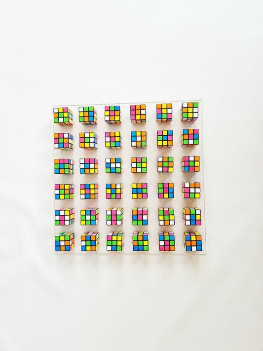 Rubik cubes art. Retro vintage toy Rubik Perfect decor for children's rooms, toy & play rooms, fun office spaces. This piece is INTERACTIVE©