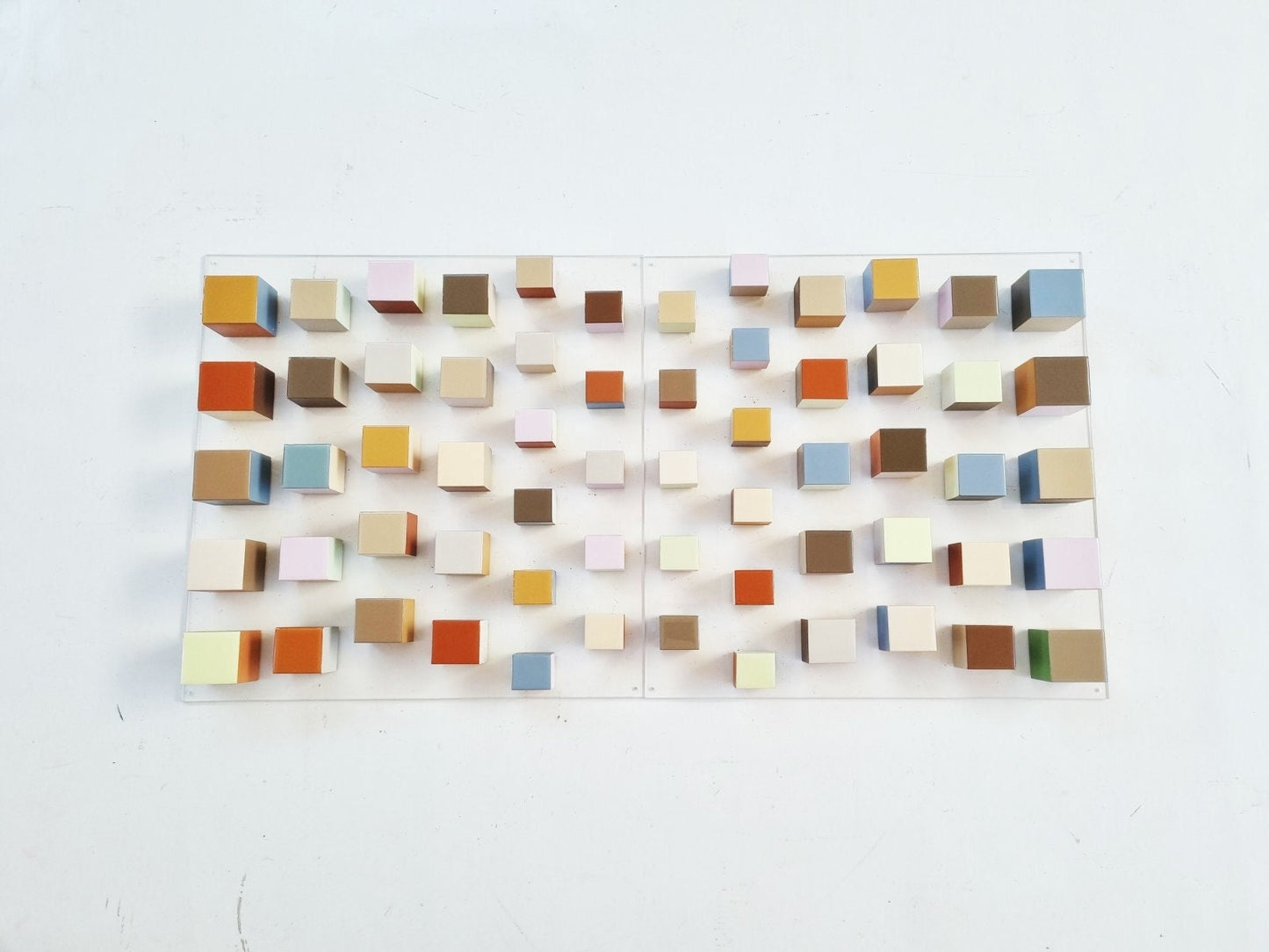 Neutral, natural soft colors, Hand-painted wooden blocks with a glossy epoxy resin finish. Each cube is a small piece of art©