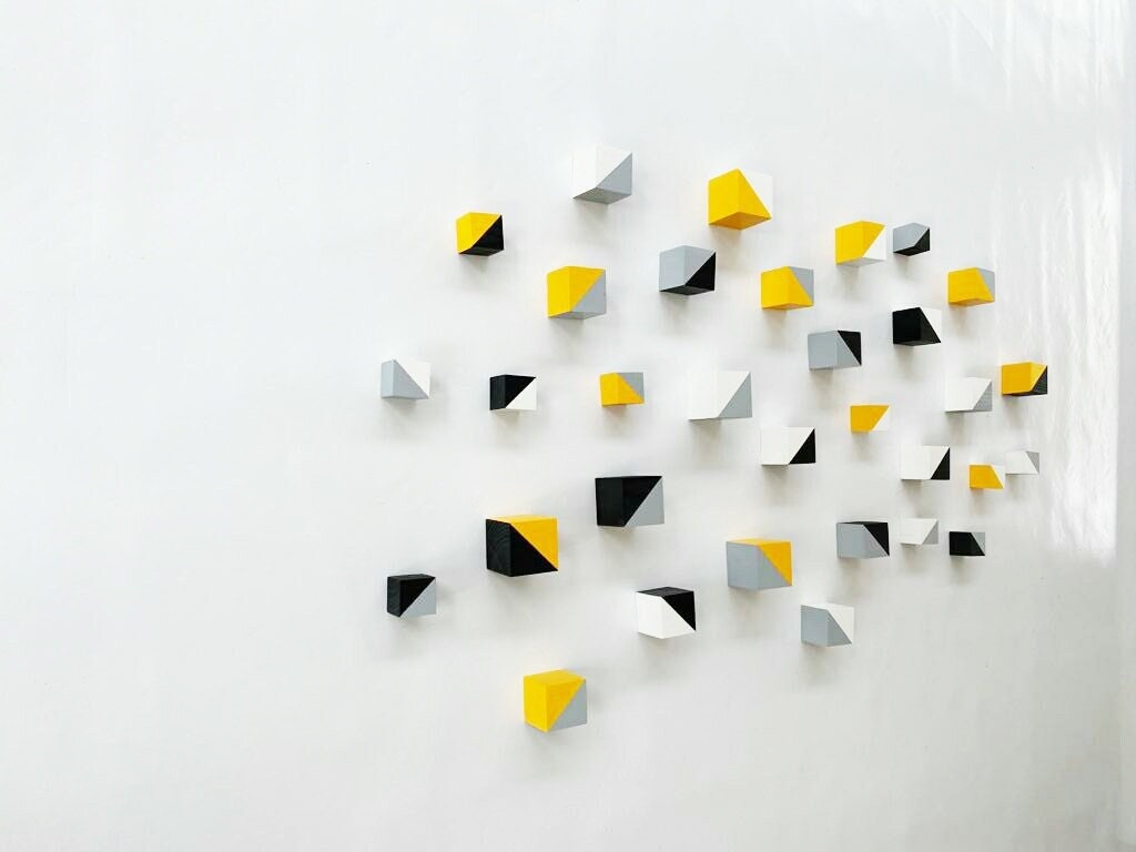 Wood wall art, modern sculpture for any decoration. 3d art. You can choose the number of wood cubes and sizes