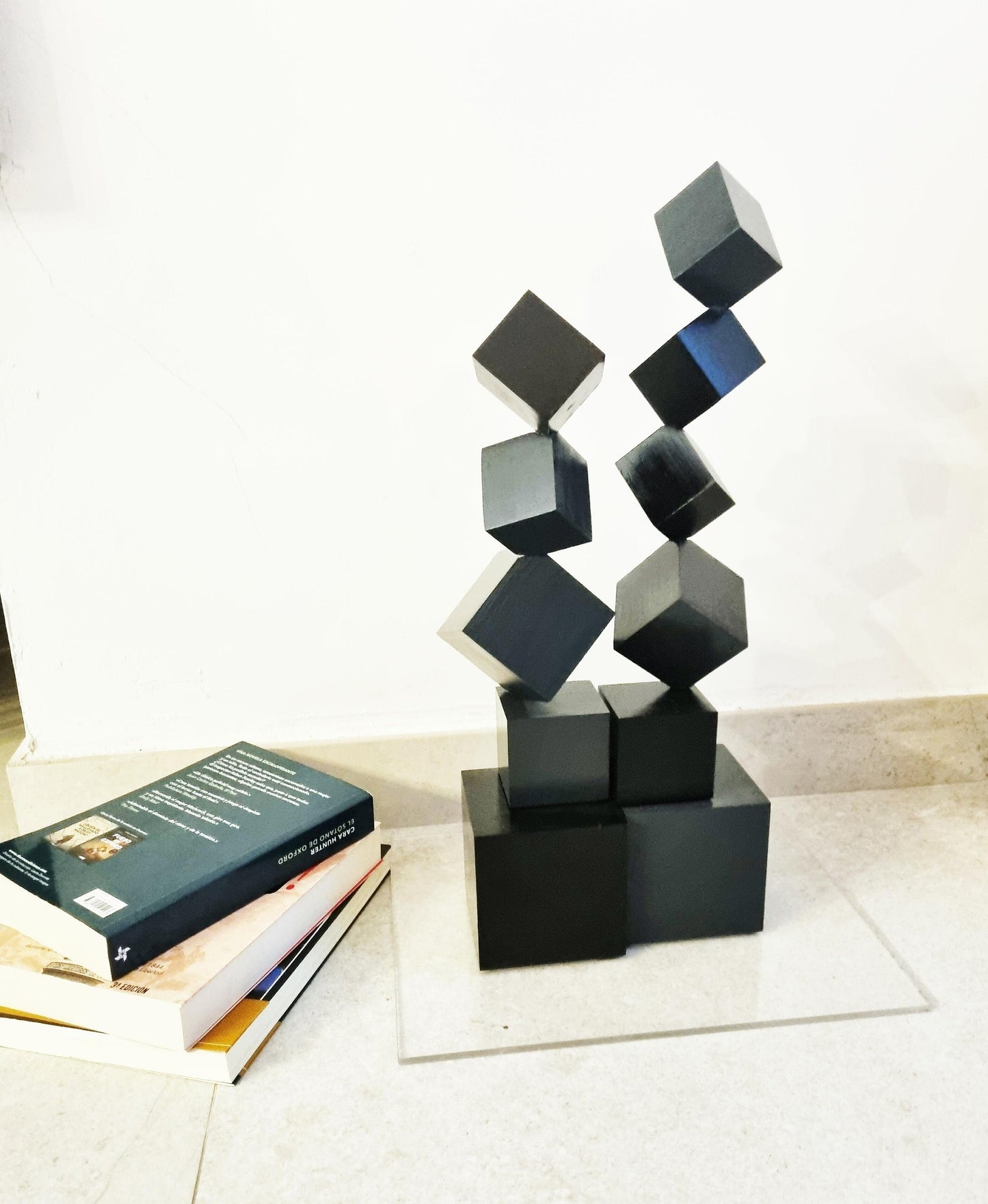 Black wood Desktop sculpture. Flat Base. 3d block art. Perfect For modern decoration, office desks, tables, niche. 3d minimal art. Woodart ©