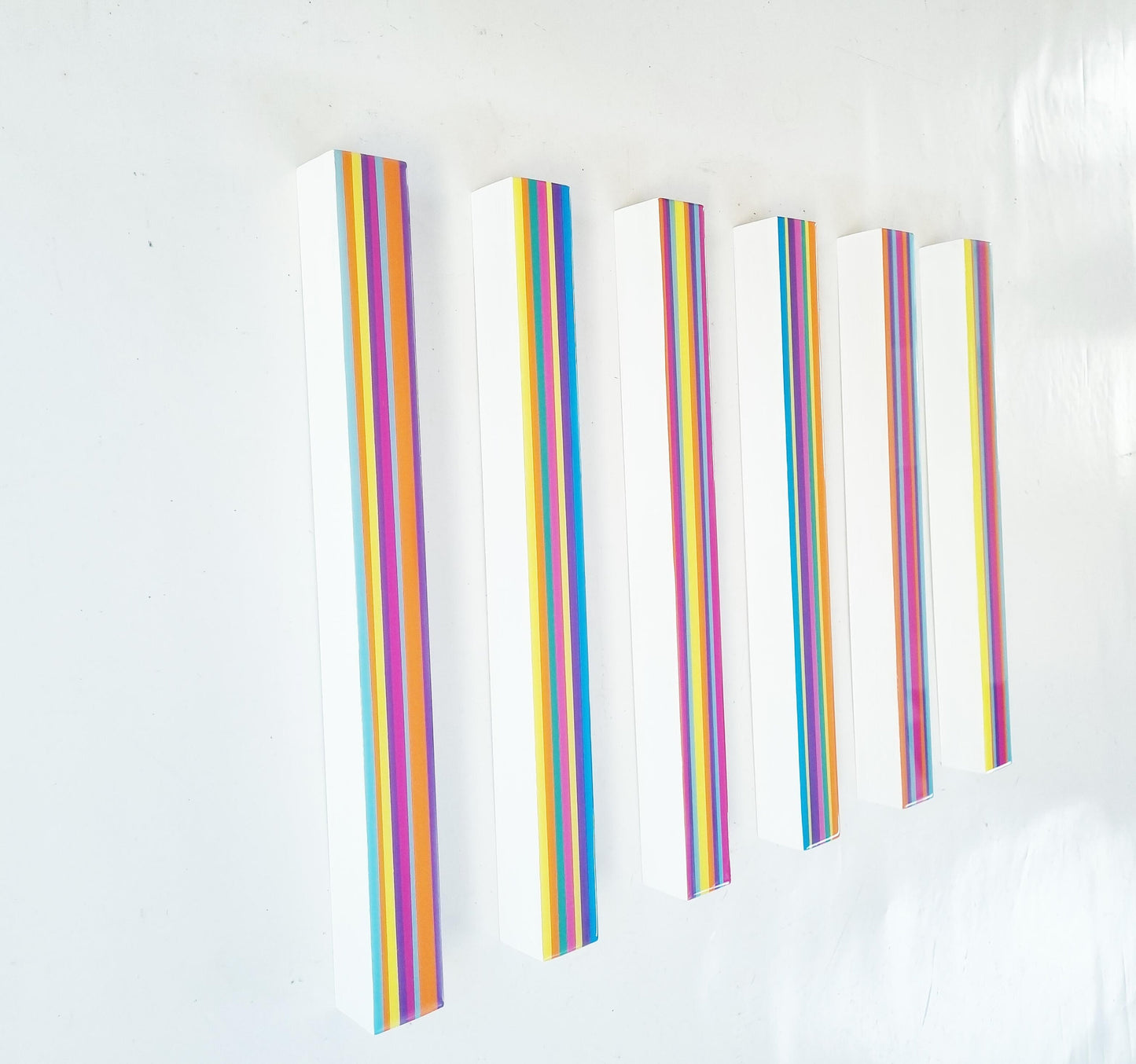 Hand painted large and colorful wooden beams with glossy epoxy resin. Modern decor. Geometric wood sculpture. Bright color 3D block art.